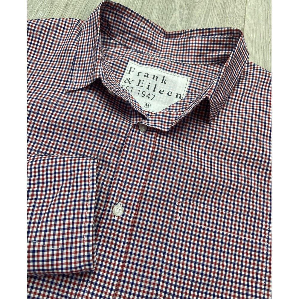 Frank & Eileen Shirt Men Medium Mini Check Blue Red Preppy 100% Cotton